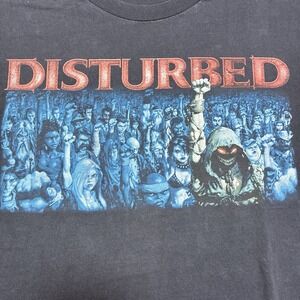 Vintage Disturbed Band Shirt Men 2XL 2005 Concert Tour Black 2XL Fist Y2K Faded